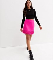 New Look Bright Pink Faux Feather Hem Mini Skirt